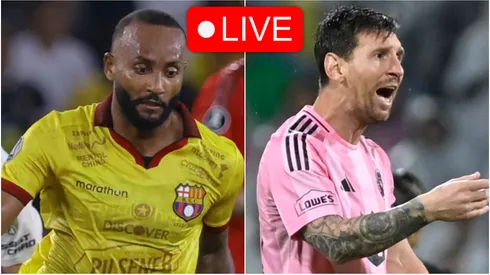 Leonai Souza of Barcelona and Lionel Messi of Inter Miami.