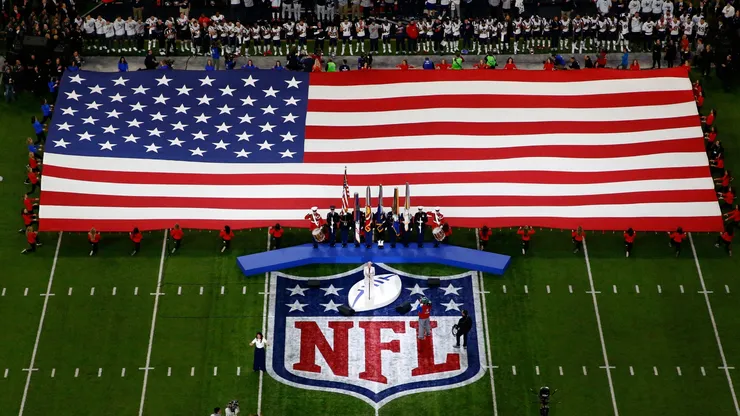 Pink sings the national anthem prior to Super Bowl LII in 2018.