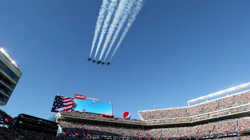The Blue Angels perform a fly-over.
