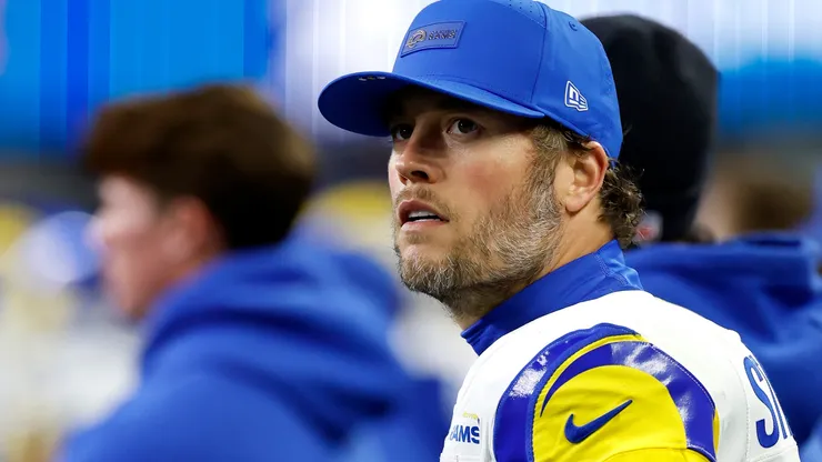 Matthew Stafford #9 of the Los Angeles Rams reacts.