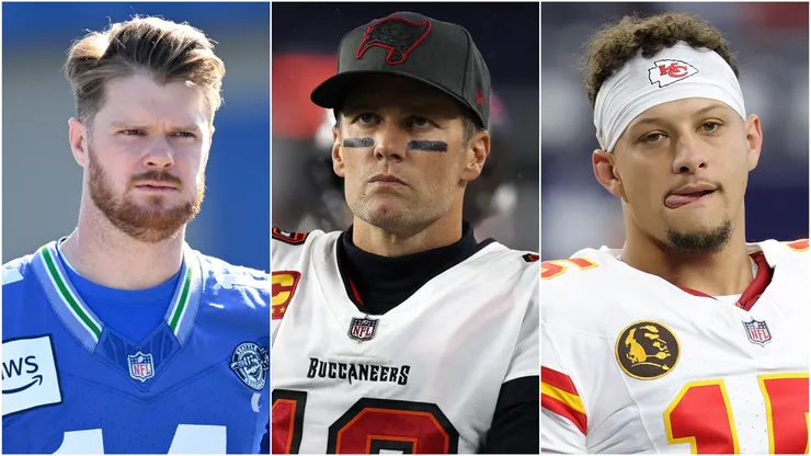 Sam Darnold (left), Tom Brady (center), and Patrick Mahomes (right)