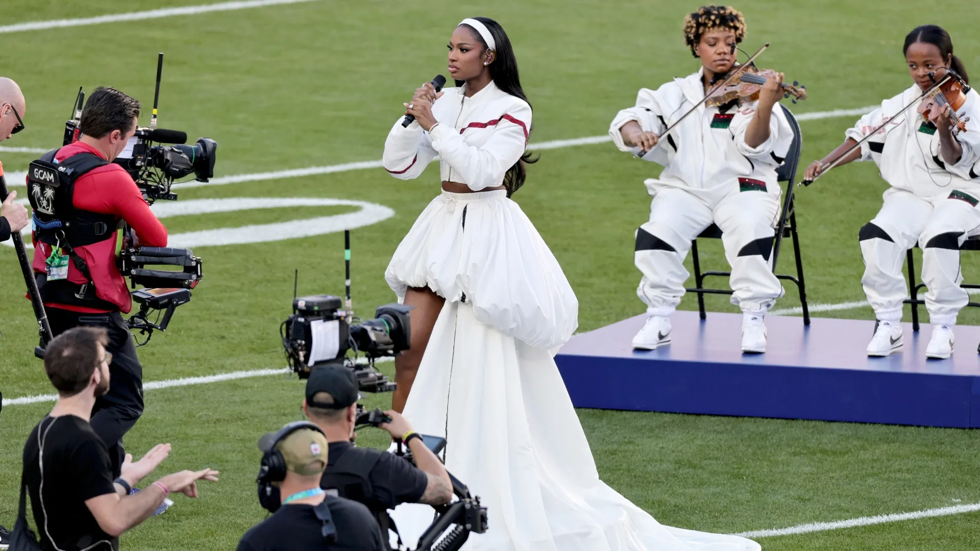 Coco Jones performs during the Super Bowl LX (Source: Neilson Barnard/Getty Images)