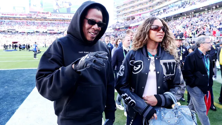 Jay-Z and daughter Blue Ivy Carter prior to the start of Super Bowl LX.