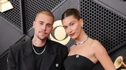 Justin Bieber and Hailey Bieber on February 01, 2026 in Los Angeles.