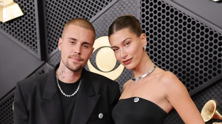 Justin Bieber and Hailey Bieber on February 01, 2026 in Los Angeles.
