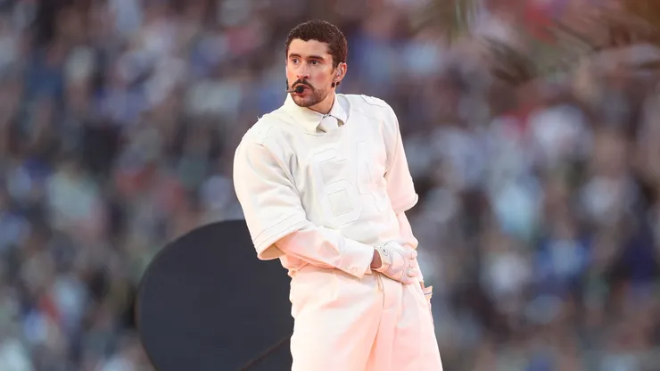 Bad Bunny performs onstage during the Apple Music Super Bowl LX Halftime Show.