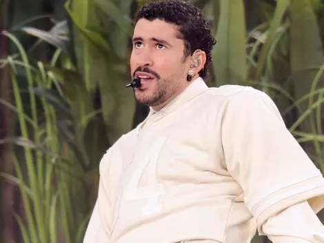 Why was Bad Bunny wearing number 64 and what message did the football he held at the end read?