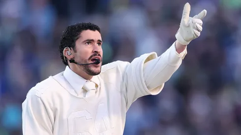 Bad Bunny performs onstage during the Apple Music Super Bowl LX Halftime Show.
