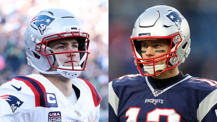 Drake Maye (left) and Tom Brady (right)