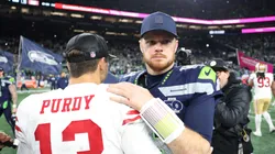 Brock Purdy and Sam Darnold on January 17, 2026 in Seattle.