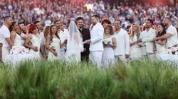 A couple gets married during the Bad Bunny performance onstage during the Super Bowl LX Halftime Show.