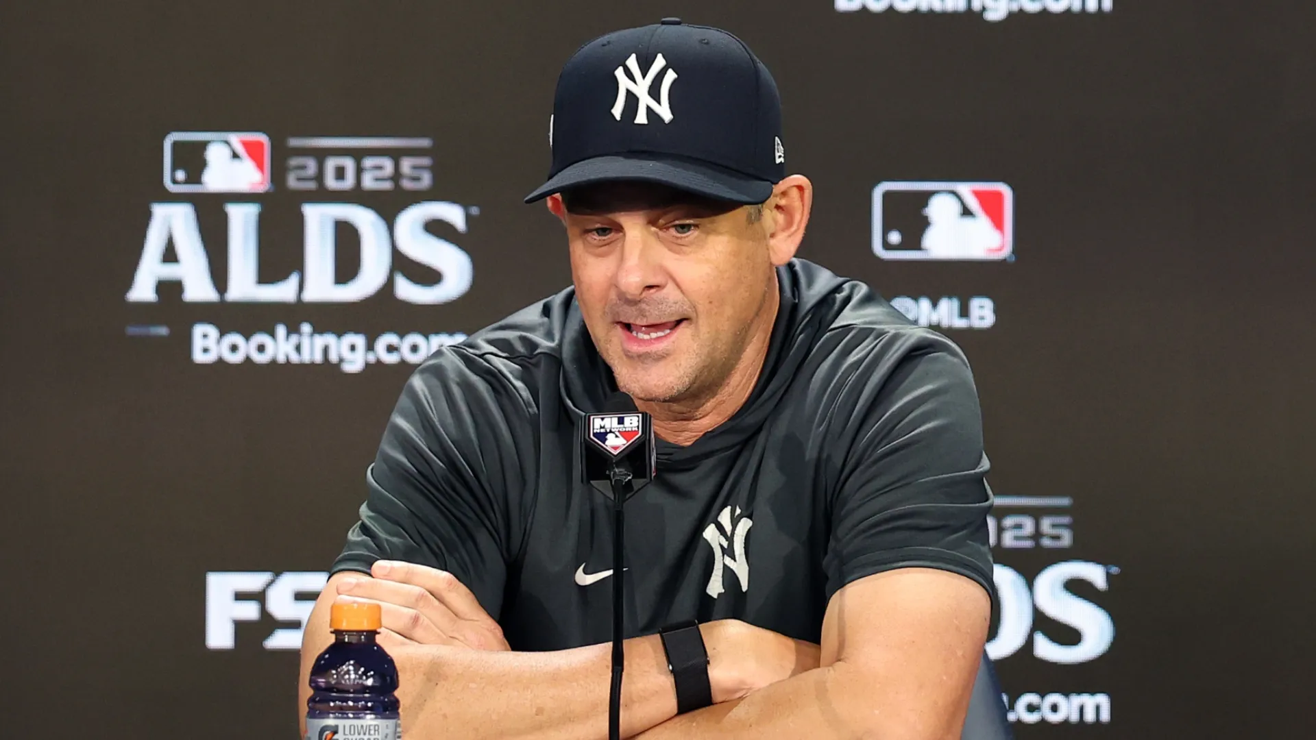 Aaron Boone speaks to the media