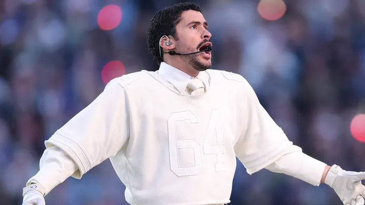 Bad Bunny performs onstage during the Apple Music Super Bowl LX Halftime Show