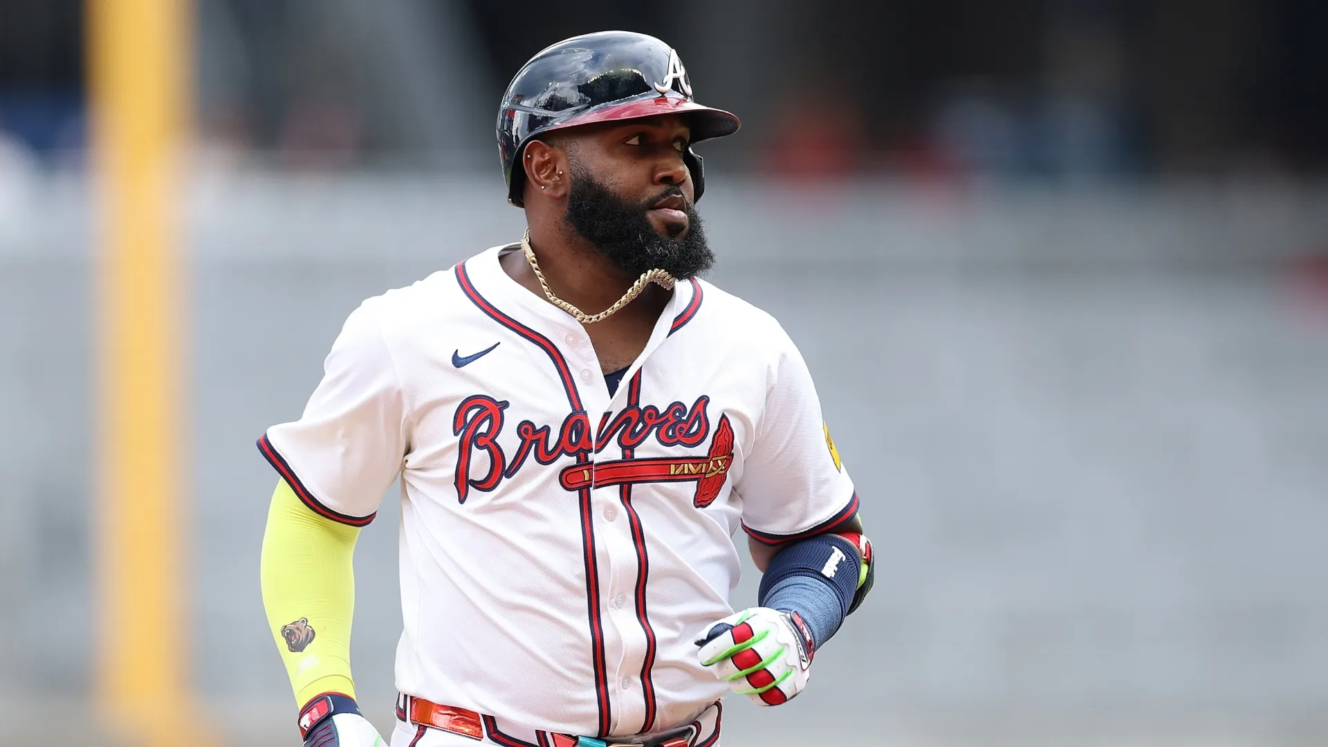 Marcell Ozuna looks on
