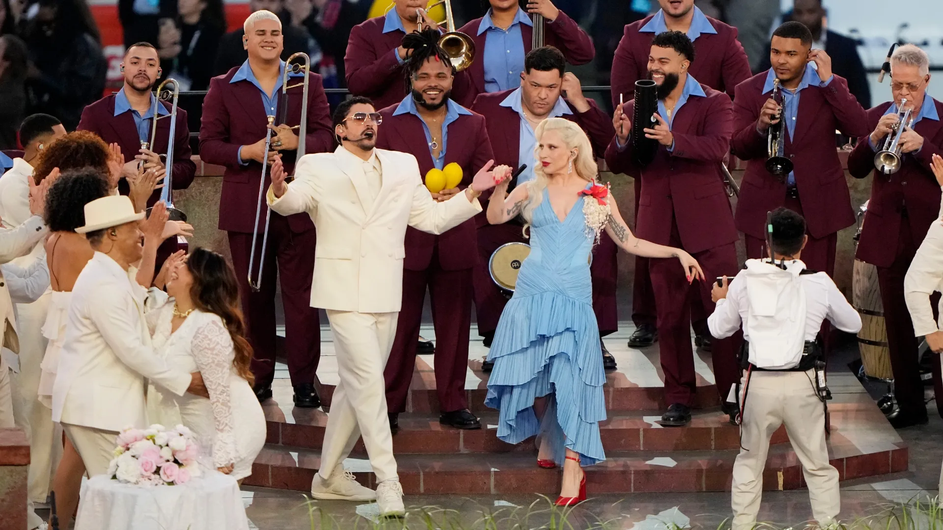 Bad Bunny and Lady Gaga during the Super Bowl LX Halftime Show (Source: Thearon W. Henderson/Getty Images)