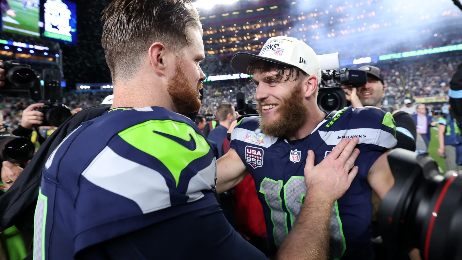 Sam Darnold with Cooper Kupp