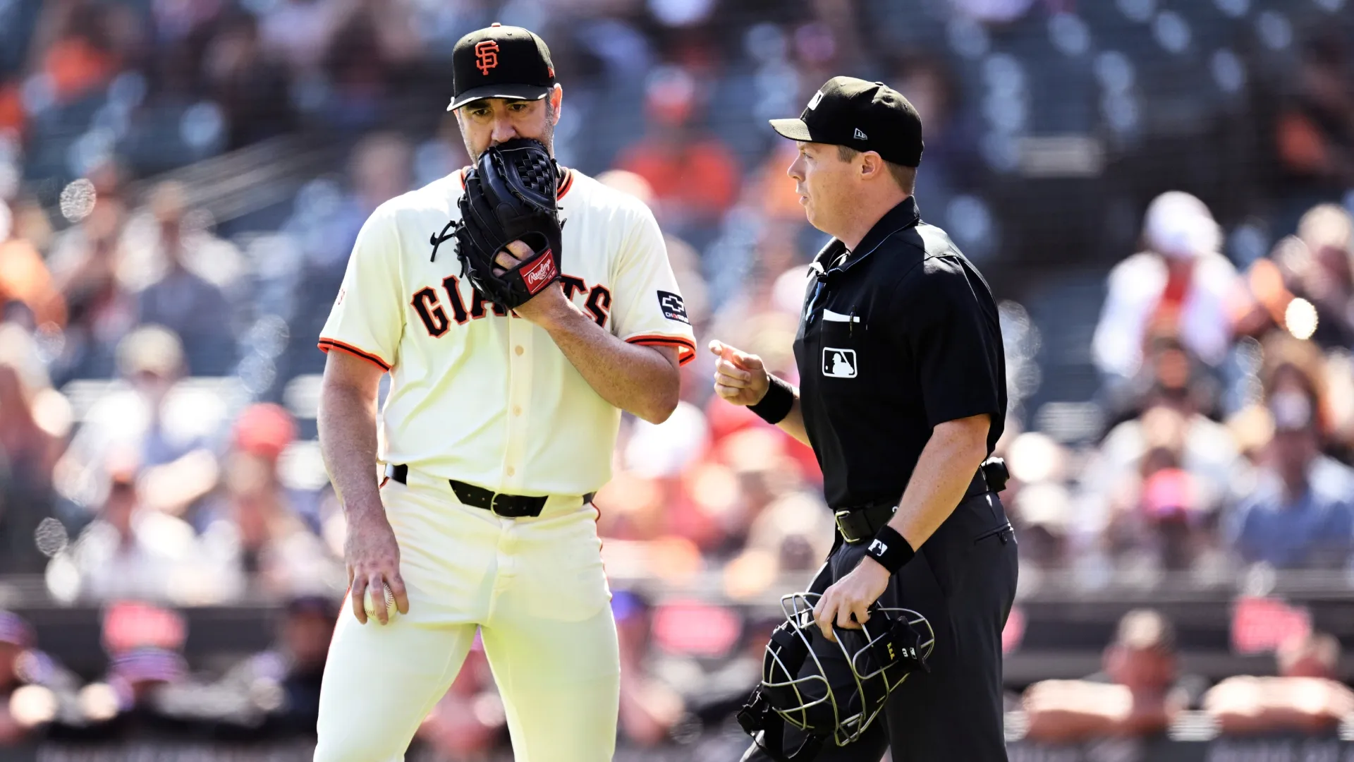 Justin Verlander talks to the umpire. Eakin Howard/Getty Images