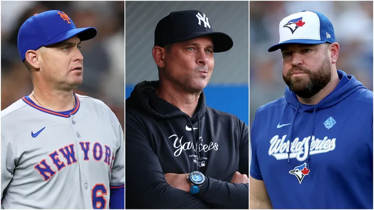 NY Mets manager Carlos Mendoza, NY Yankees manager Aaron Boone, Toronto Blue Jays manager John Schneider.