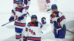 Cayla Barnes, Kendall Coyne and Kirsten Simms of Team United States at the 2026 Winter Olympic games.