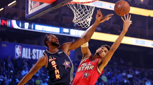 Evan Mobley and Victor Wembanyama during the 74th NBA All-Star Game in 2025.