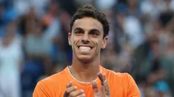 Francisco Cerundolo celebrates a winning match point.