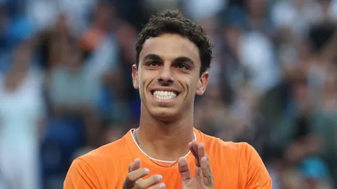 Francisco Cerundolo celebrates a winning match point.