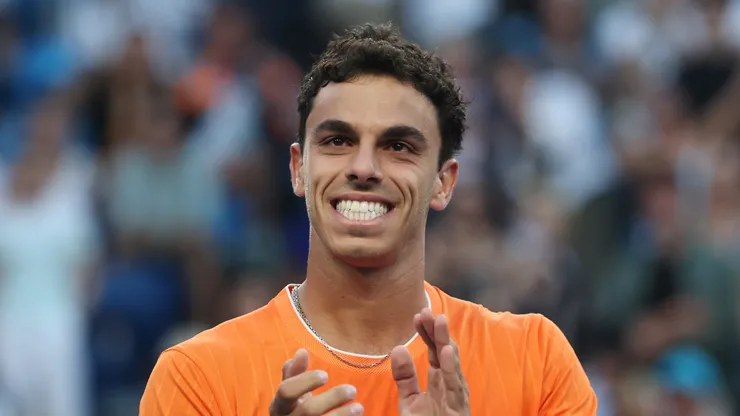 Francisco Cerundolo celebrates a winning match point.