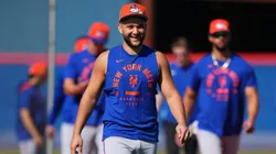 Bo Bichette #19 of the New York Mets looks on during spring training workouts in 2026.