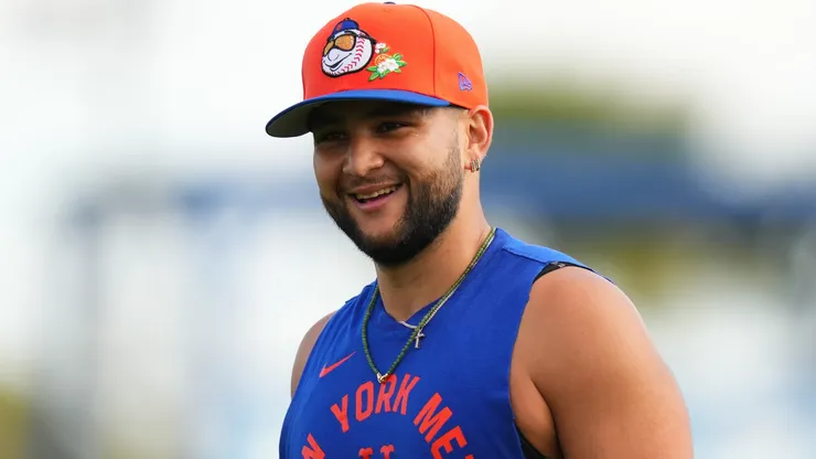 Bo Bichette #19 of the Mets looks on during spring training.