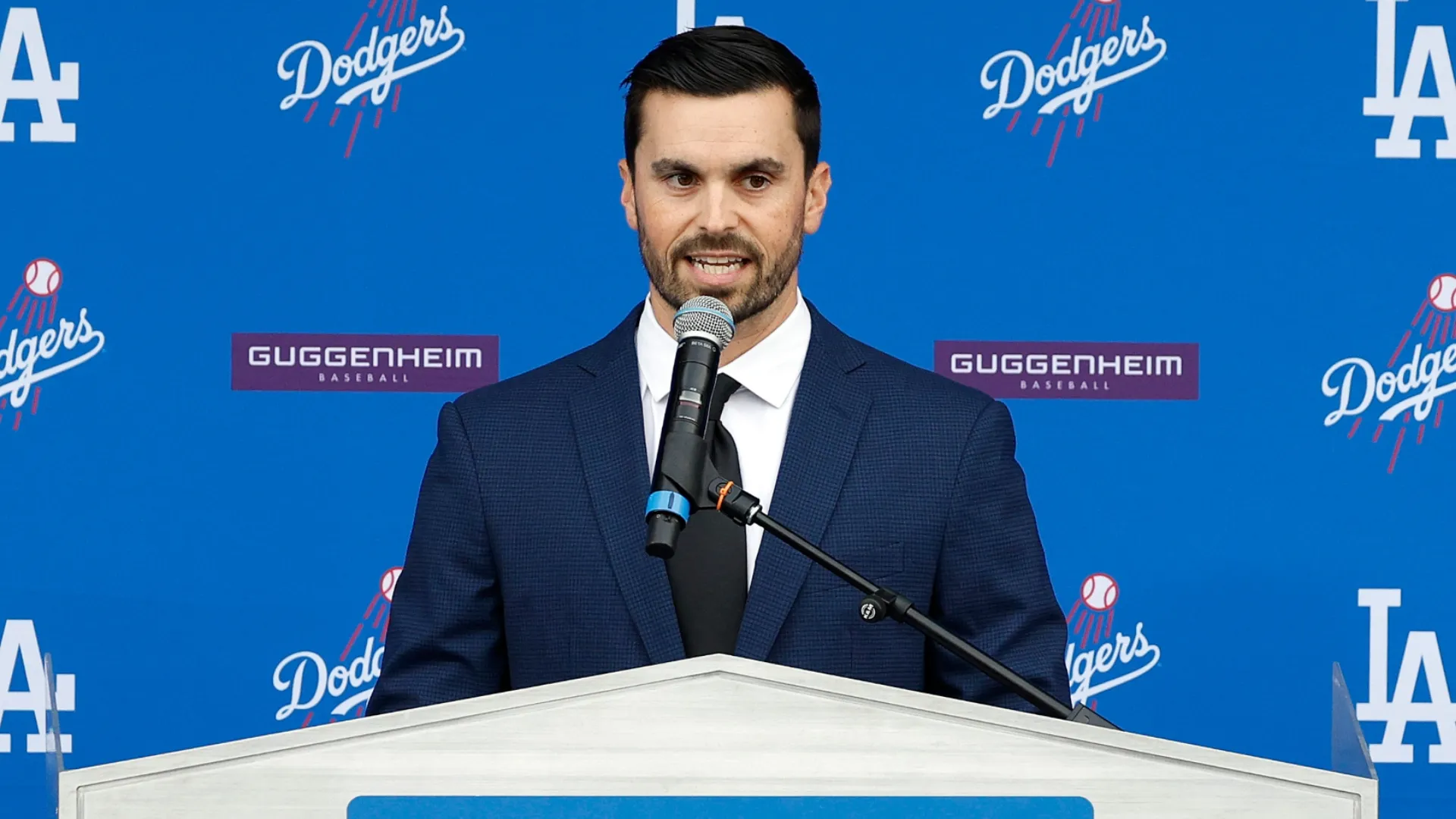 General Manager Brandon Gomes speaks during a press conference. Kevork Djansezian/Getty Images