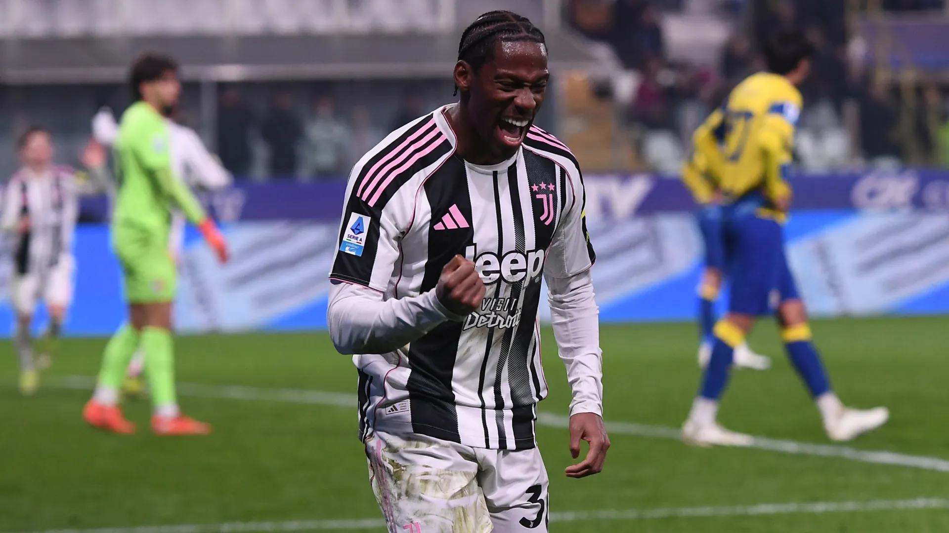 Jonathan David celebrates a goal for Juventus. (Getty Images)