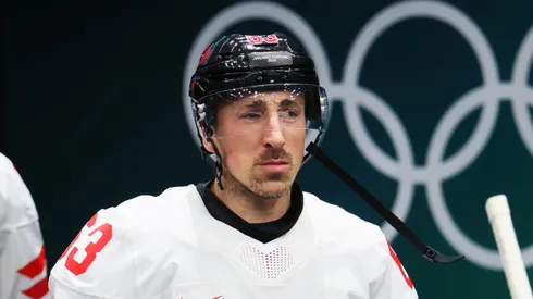Brad Marchand of Team Canada in 2026 Winter Olympics