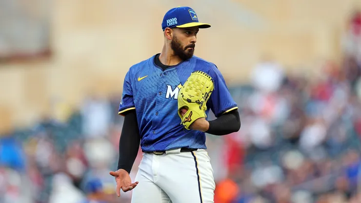 Pablo Lopez #49 of the Minnesota Twins reacts.