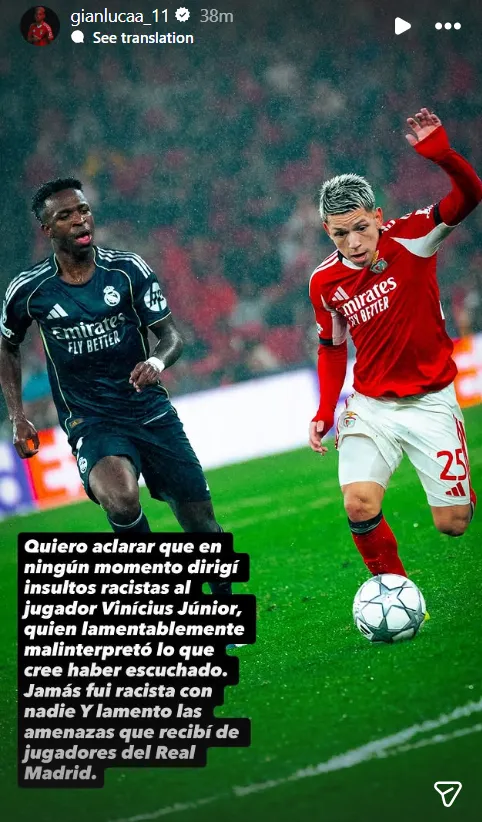 Gianluca Prestianni via Instagram stories