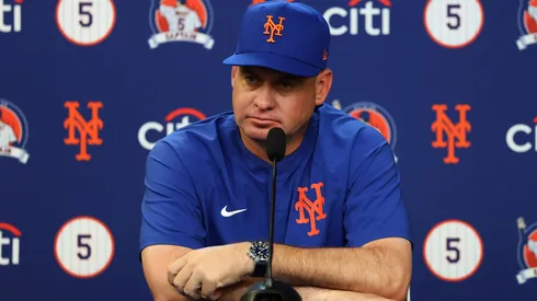 Manager Carlos Mendoza of the New York Mets speaks to media.