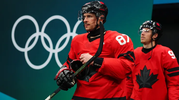 Sidney Crosby #87 of Team Canada during the 2026 Winter Olympic games.