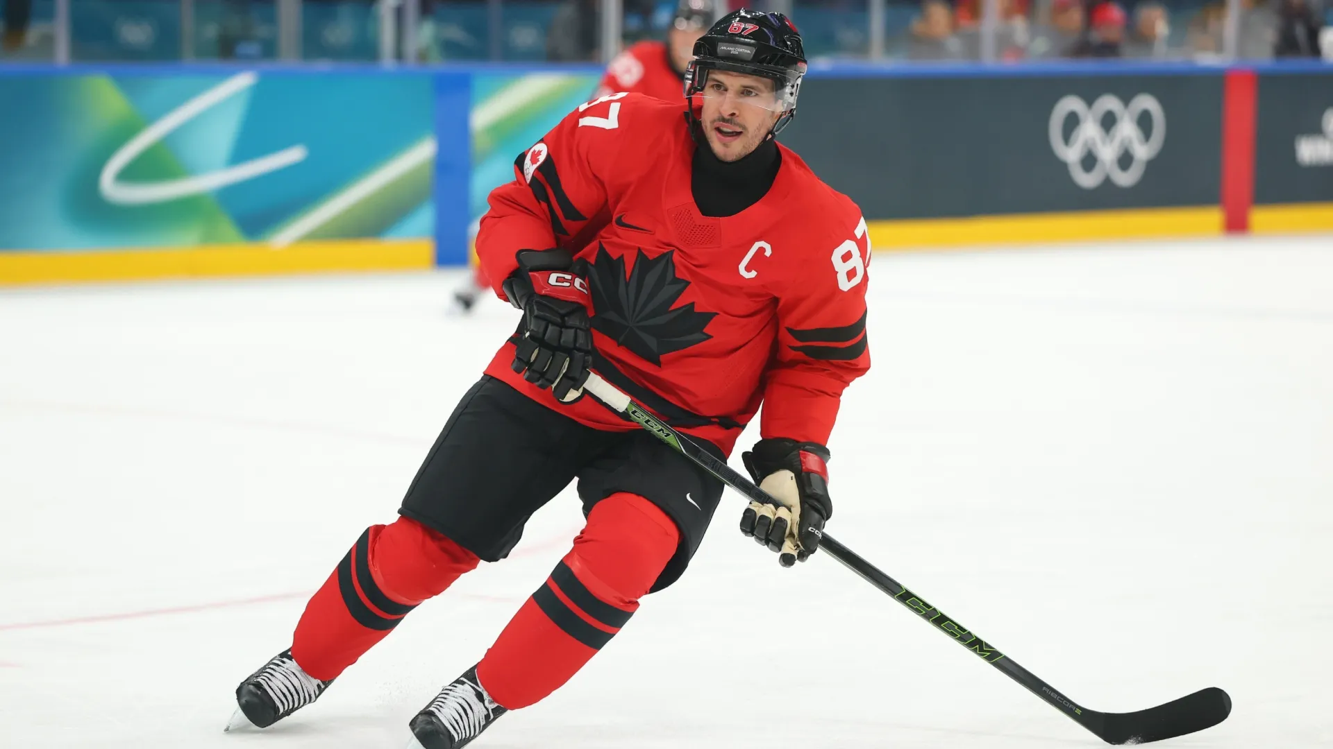 Sidney Crosby of Team Canada during the 2026 Winter Olympic games (Source: Gregory Shamus/Getty Images)