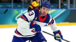 Quinn Hughes #43 of Team United States during the 2026 Winter Olympic games.