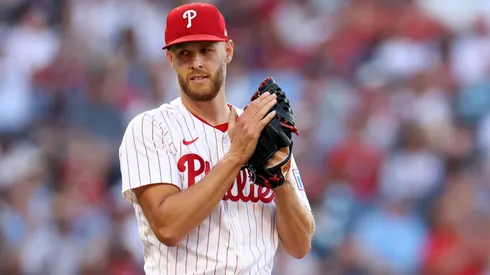 Zack Wheeler #45 of the Philadelphia Phillies celebrates.