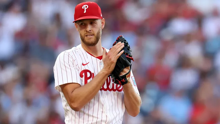 Zack Wheeler #45 of the Philadelphia Phillies celebrates.