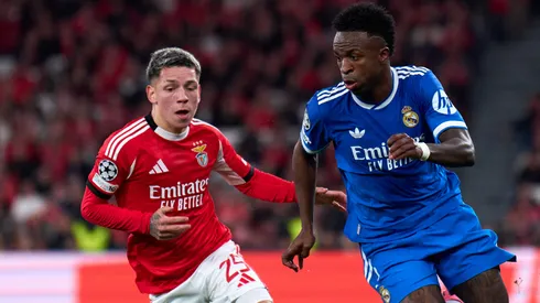 Vinicius Junior of Real Madrid and Gianluca Prestianni of Benfica.