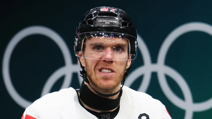 Connor McDavid #97 of Team Canada at 2026 Winter Olympics