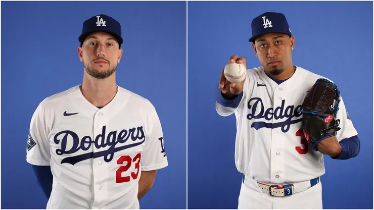 Kyle Tucker and Edwin Díaz of the Dodgers poses for a photo during Photo Day.