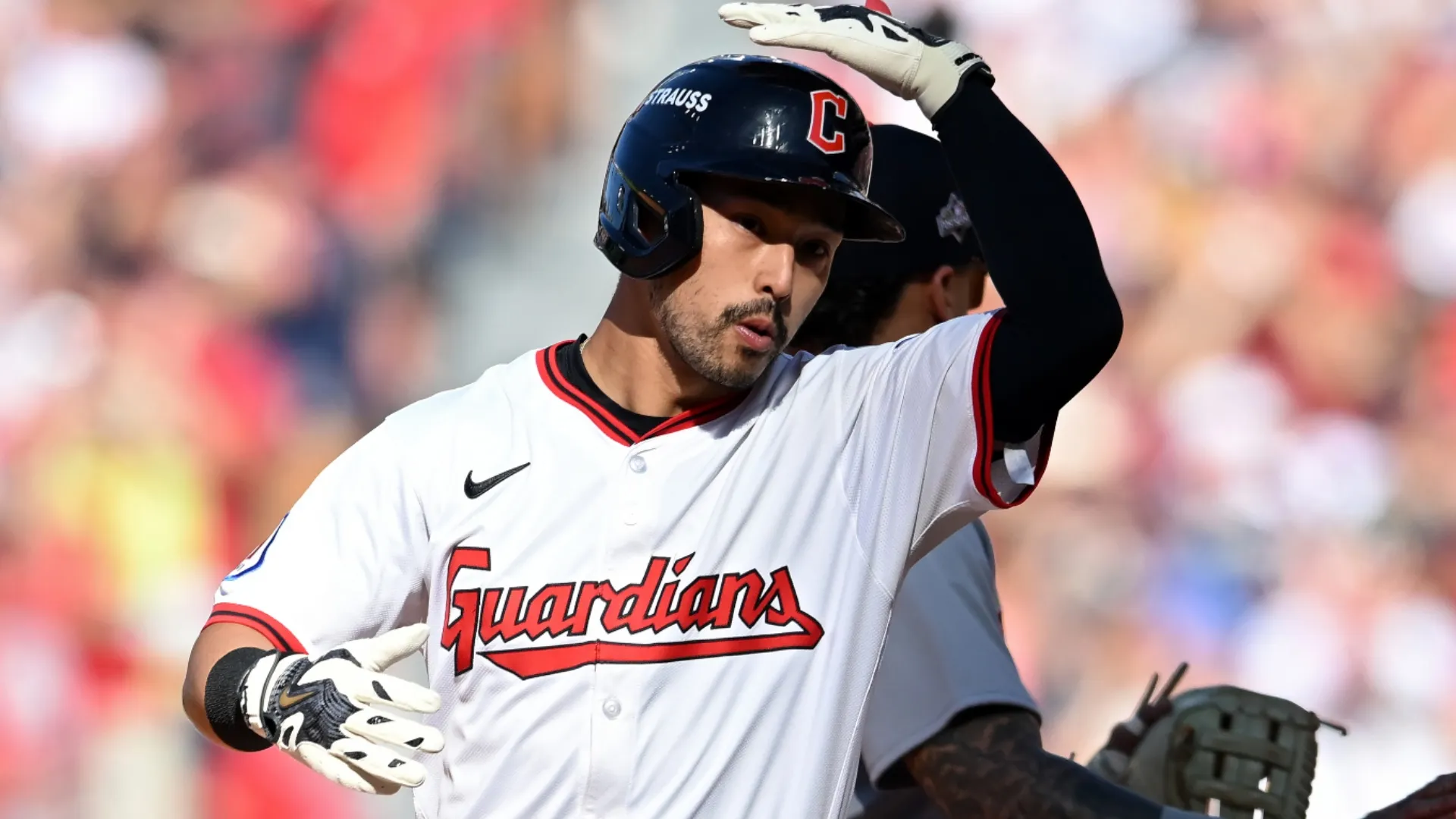 Steven Kwan celebrating