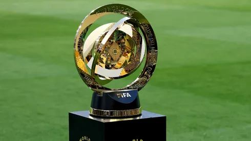 A detailed view of the Club World Cup trophy.