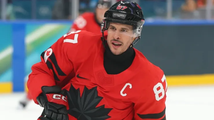 Sidney Crosby #87 of Team Canada skates during Milano Cortina 2026 Winter Olympic games.