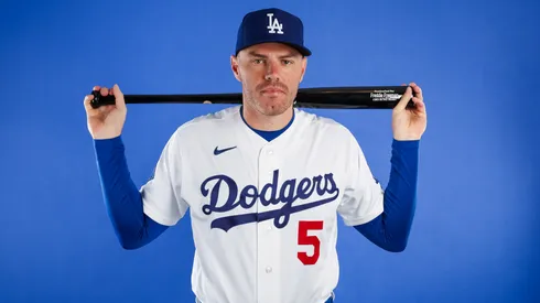 Freddie Freeman #5 of the Los Angeles Dodgers poses.