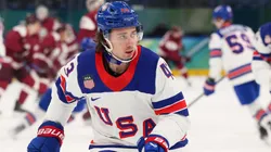 Quinn Hughes #43 of Team United States during the 2026 Winter Olympic games.