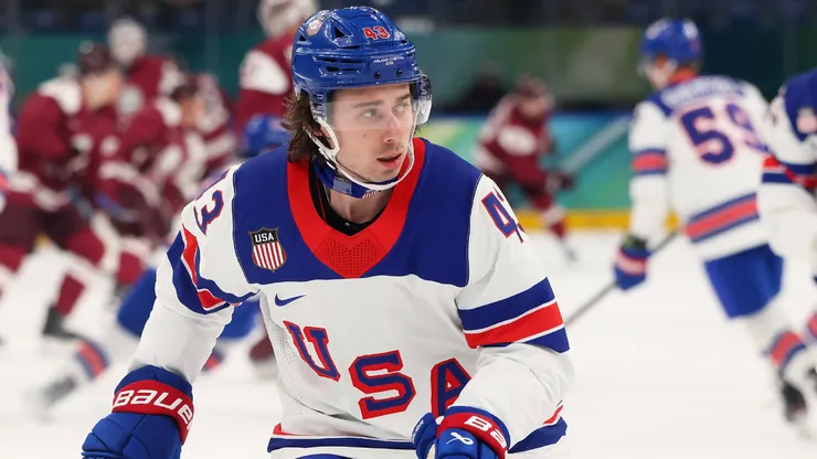 Quinn Hughes #43 of Team United States during the 2026 Winter Olympic games.