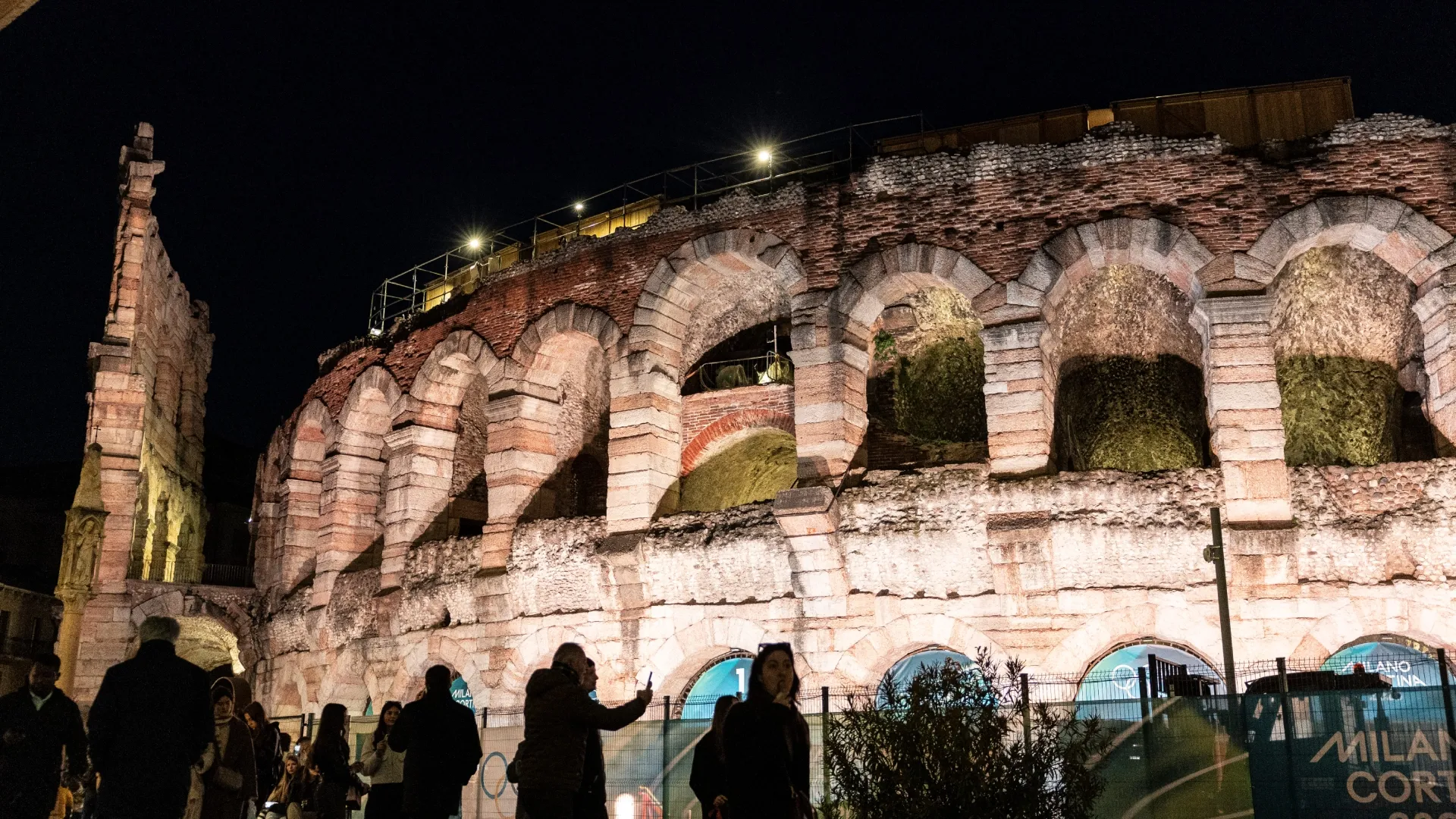 People walk past Verona Olympic Arena on day twelve of the Milano Cortina 2026 Winter Olympic games (Source: Maja Hitij/Getty Images)